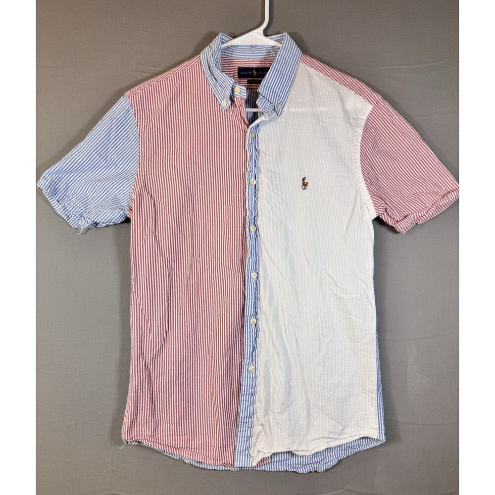 Ralph Lauren Men's Classic Fit Seersucker Striped Short Sleeve Button Down M